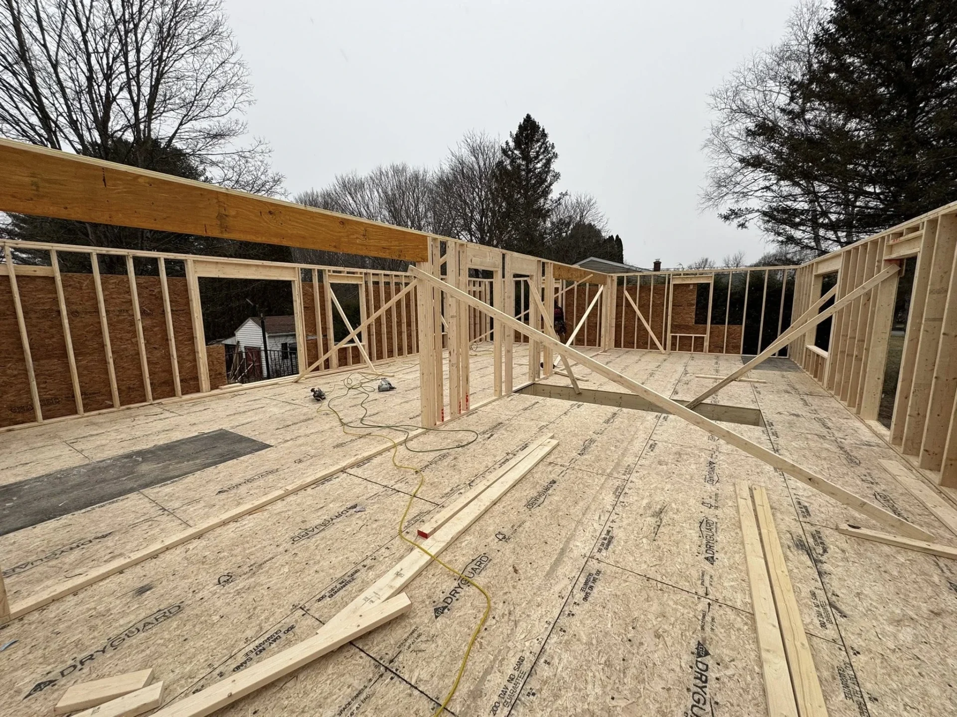 Second-story home addition under construction in Tolland County CT by Lagace Construction.
